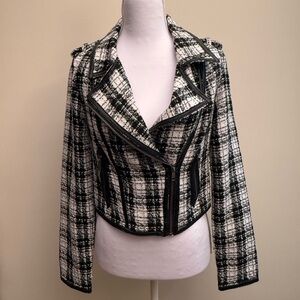 American Rag Black and White Tweed Moto Jacket Asymmetrical Zip